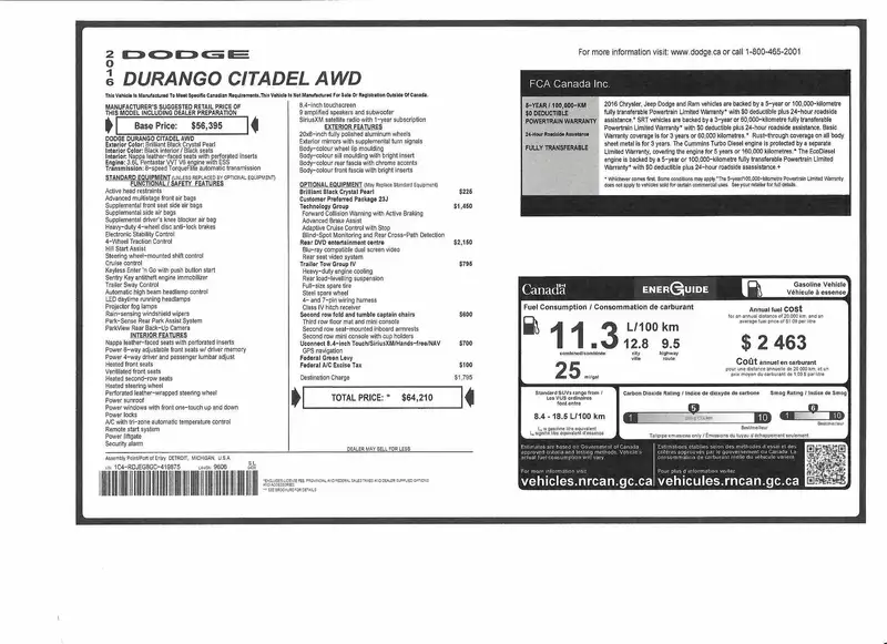 2016 Dodge Durango Citadel, černá, 226 040 km, dovoz Kanada — foto 2 z 12