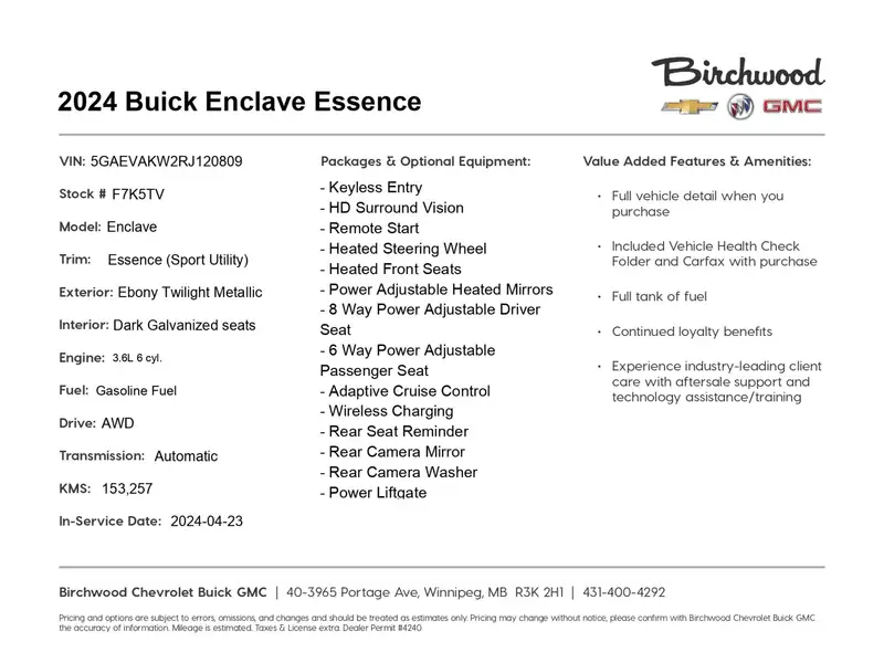 2024 Buick Enclave Essence Experience Buick Package, černá, 153 257 km, dovoz Kanada — foto 2 z 12