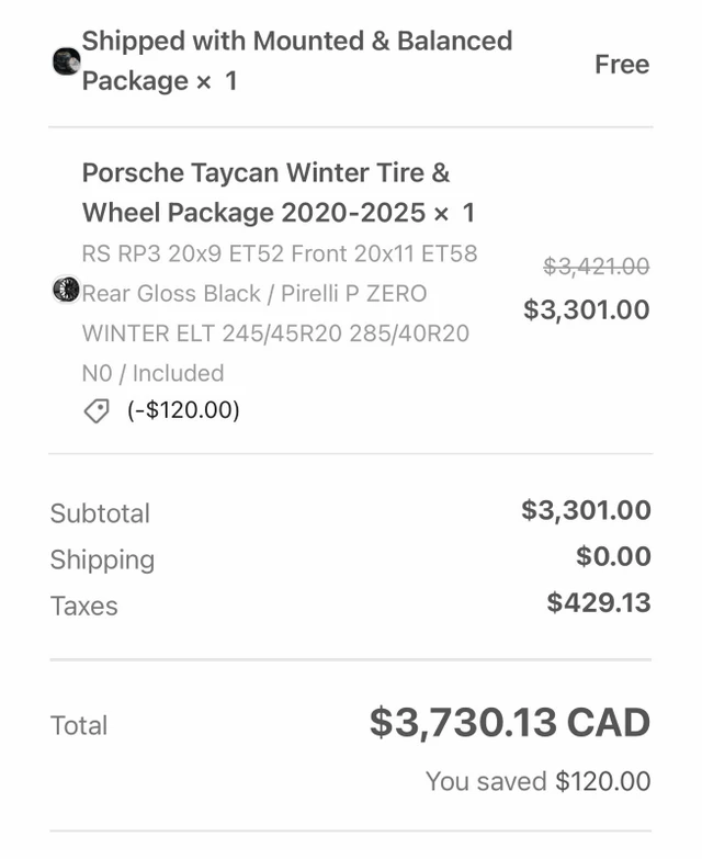 20" Porsche Taycan Winter sada – Only 1,500km, dovoz Kanada — foto 4 z 4