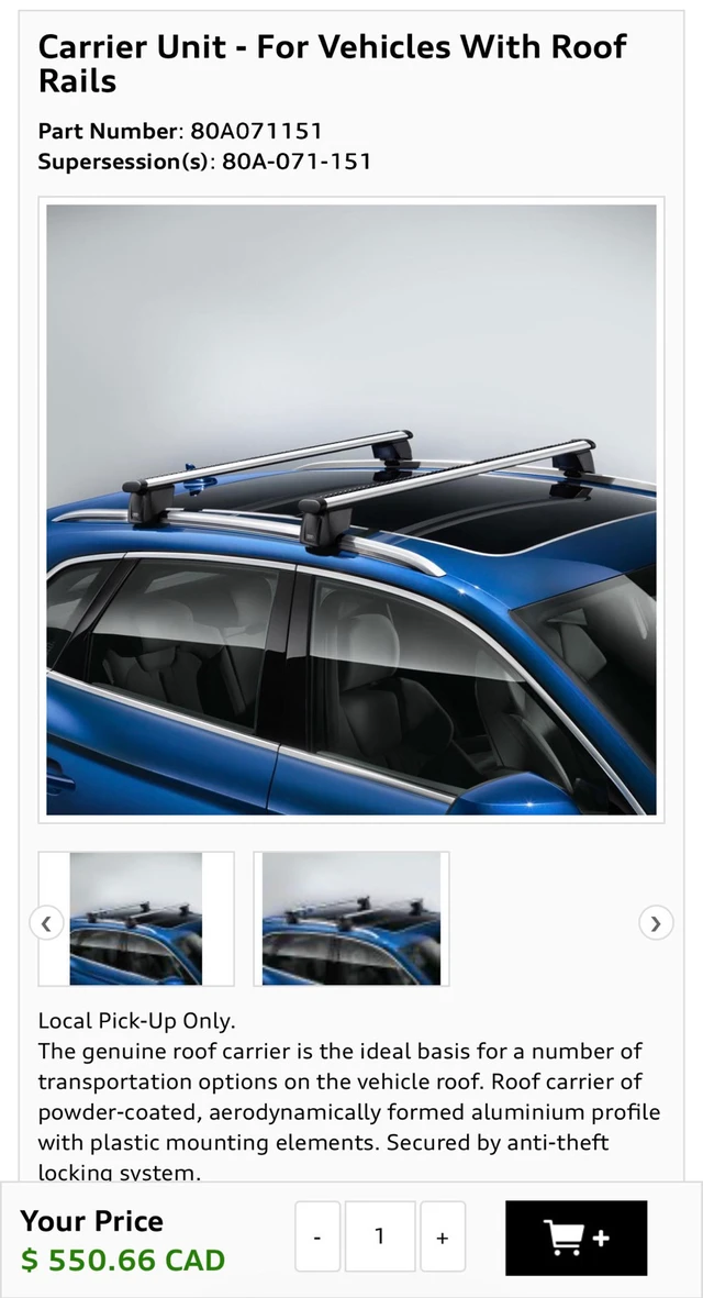 Audi SQ5/Q5 Roof Rail, dovoz Kanada — foto 2 z 4