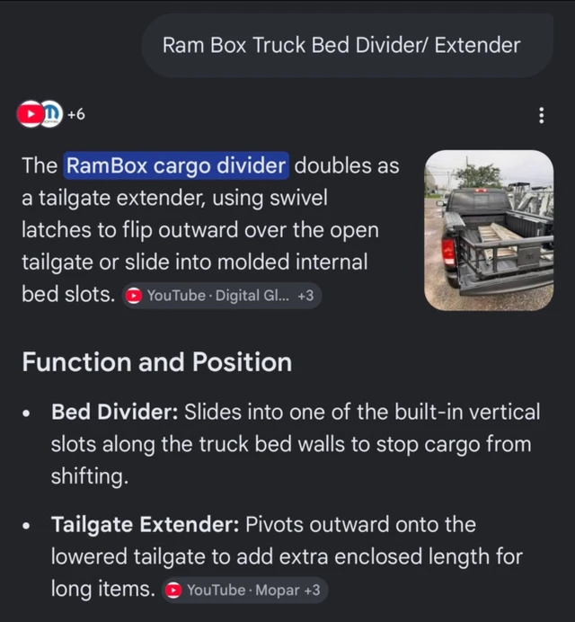 RamBox Bed Extender/Divider -Mopar OE, dovoz Kanada — foto 3 z 3