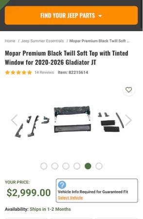 2024 Jeep Gladiator new mopar soft top, dovoz USA — foto 2 z 4