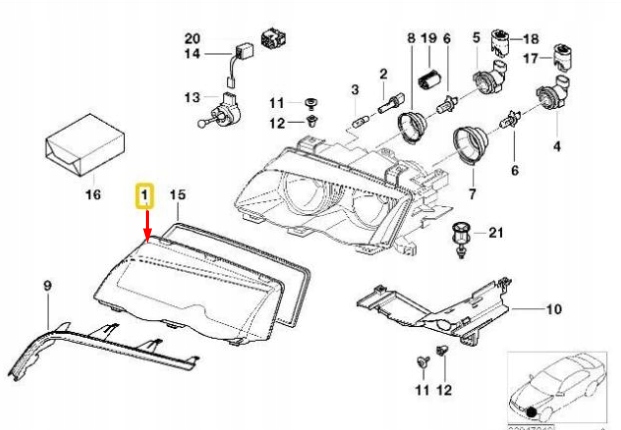 BMW 3 E46 kryt světlometu zadního levého 63126924043, Skladem v EU — foto 2 z 4