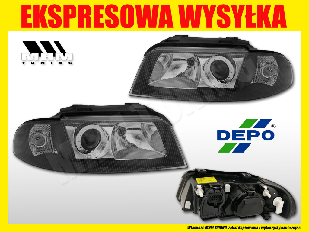 světlomety Kpl Tuning Black OE-look Audi A4 B5 8d0 1999-2001 Lift Fl, černá, dovoz Skladem v EU — foto 2 z 2