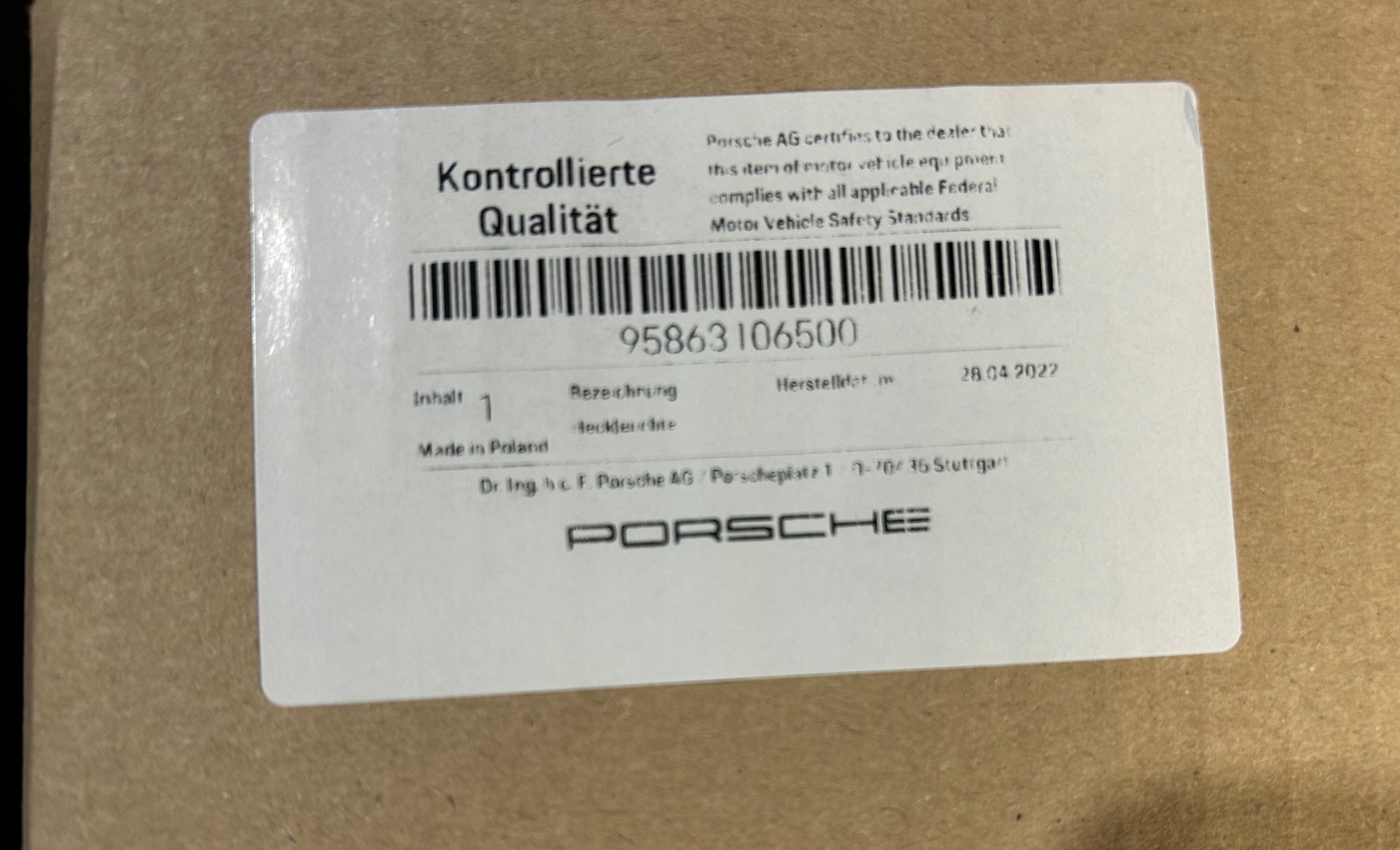Porsche OE 95863106500 světlomet zadní zespolona, Skladem v EU — foto 2 z 3