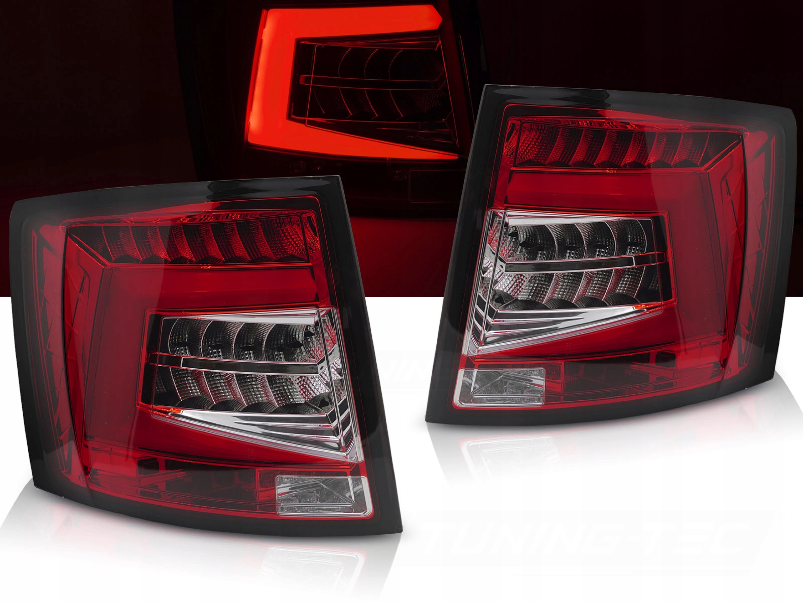 světlomety zadní SKODA OCTAVIA 3 Kombi - Clear Red White LED BAR Diodowe, červená, Skladem v EU — foto 2 z 2