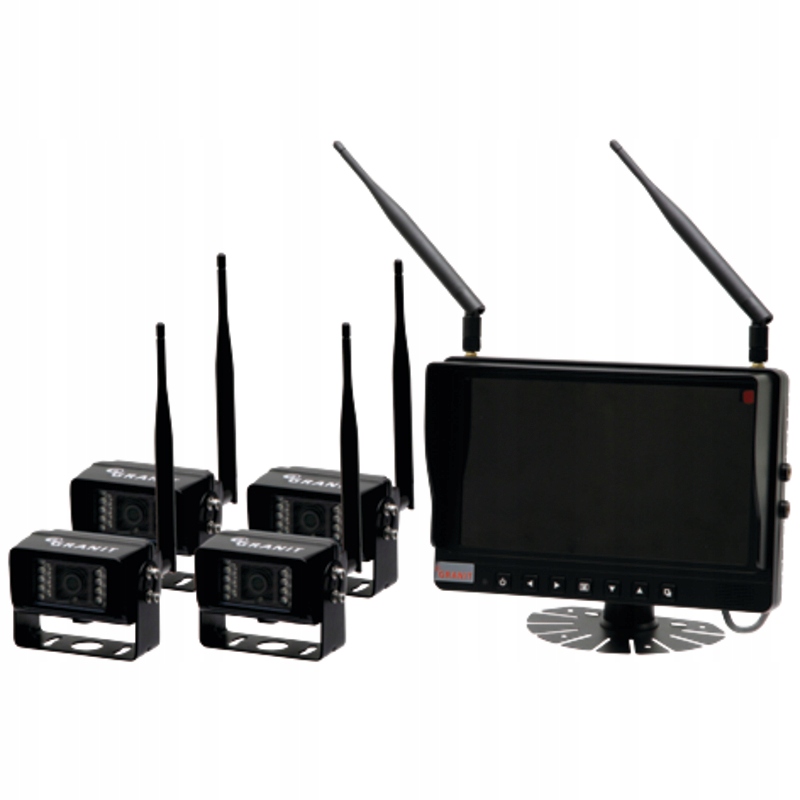 sada wideo monitor 9 cali system radiowy 4 kamery s hadicemi 12/24V, Skladem v EU — foto 1