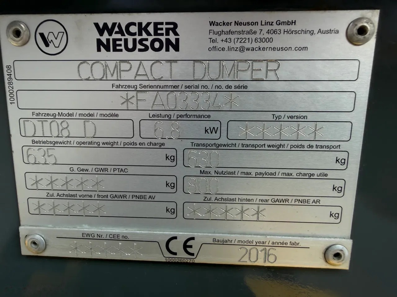 2016 Wacker Neuson DT08, 911 mth, dovoz Skladem v EU — foto 6 z 21